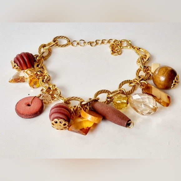 Gold Bracelet With Wooden Charms - Picture 1 of 4